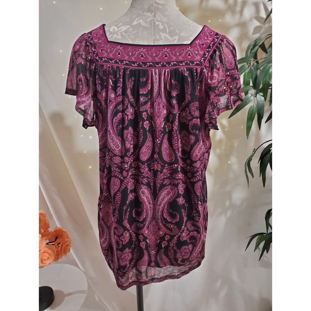 Vtg Y2K Apt 9 Sheer Mesh Paisley Square Neck Top Sz XL Fairy Grunge Boho Whimsy - Picture 3 of 11